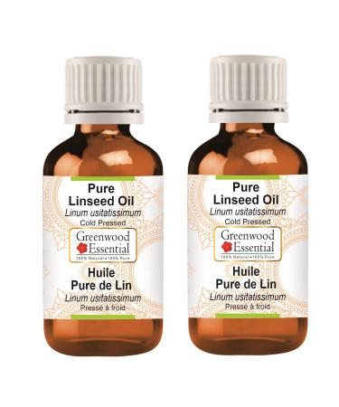 Greenwood essential natural linseed oil oil (linum usitatissimum) natural pure therapeutic quality cold -pressed (pack of Two) 100ml x 2 (6.76 oz)