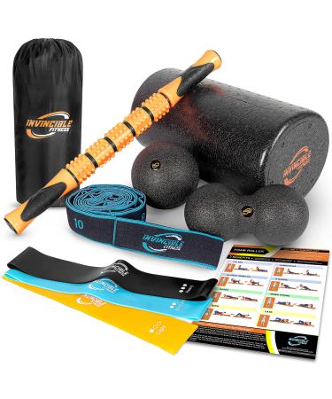Invincible Fitness Foam Roller Set - Target Every Muscle with Precision Trigger Point Release, Deep Tissue Massage, and 3 Resistance Bands - Ideal for Yoga, Exercise, and Physical Therapy Recovery