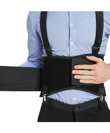 NeoTech Care Lumbar Brace with Removable Pants Clips & Detachable Suspenders - Back Support Belt - Adjustable, Light, Breathable - Shoulder Holsters - Work, Posture - Black (Size L) Large (Pack of 1)