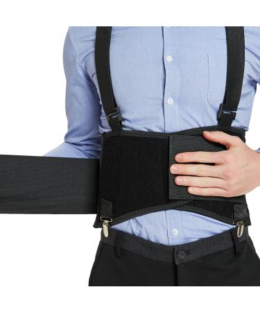 NeoTech Care Lumbar Brace with Removable Pants Clips & Detachable Suspenders - Back Support Belt - Adjustable Light Breathable - Shoulder Holsters - Work Posture - Black (Size M) M Black