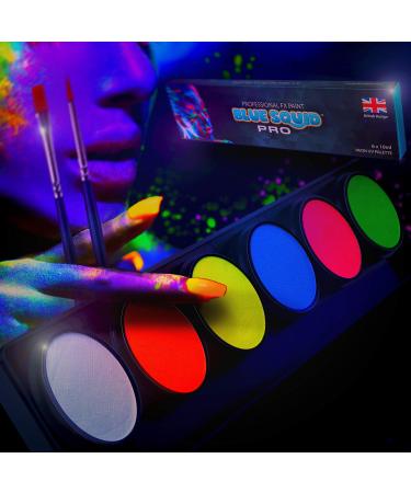 Neon UV Light make-up black light per neon glow body pallet-6x10g neon color palette professional UV black light set for body and face paint SFX-MAMKE-Blue Squid 6 neon palette