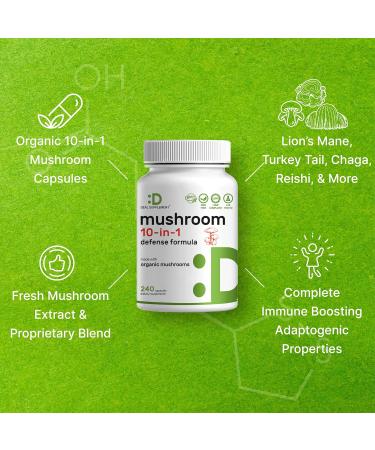 Organic 10-in-1 Mushroom Supplement 240 Capsules Lions Mane Turkey Tail Reishi Cordyceps & More Mushroom Complex Immune Energy & Nootropic Brain Support Non-GMO - Buy Online on GoSupps.com