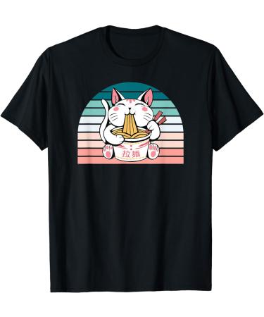 Kawaii Cat Neko Eating Ramen Noodle Soup Japanese Aesthetic T-Shirt
