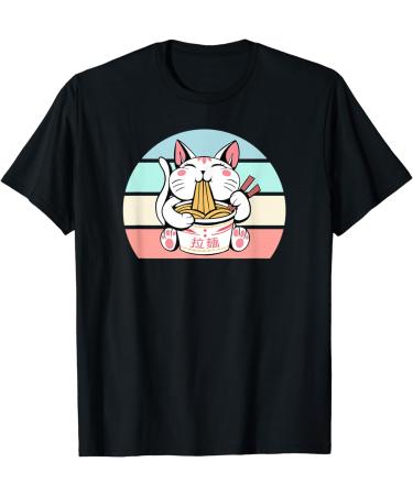 Kawaii Cat Neko Eating Ramen Noodle Soup Japanese Aesthetic T-Shirt