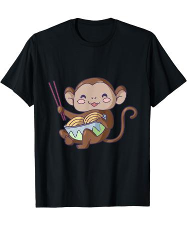 Kawaii Monkey Eating Ramen Noodle Japanese Food Lovers T-Shirt