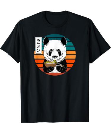 Panda Eating Ramen Noodle Soup Funny Anime Manga Lover Retro T-Shirt