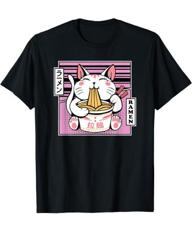Kawaii Cat Neko Eating Ramen Noodle Soup Japanese Aesthetic T-Shirt - Buy Online on GoSupps.com