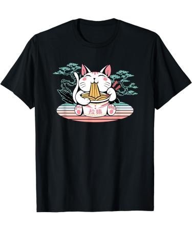 Kawaii Cat Neko Eating Ramen Noodle Soup Japanese Aesthetic T-Shirt - Buy Online on GoSupps.com