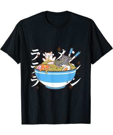 Cute Kawaii Cat Eating Ramen Noodles Japanese Food Lover T-Shirt