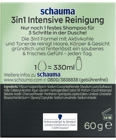  Schauma Schauma 3-in-1 Solid Shampoo for Hair Body and Face - Intensive Cleansing - 60g - S60I1 - Buy Online on GoSupps.com