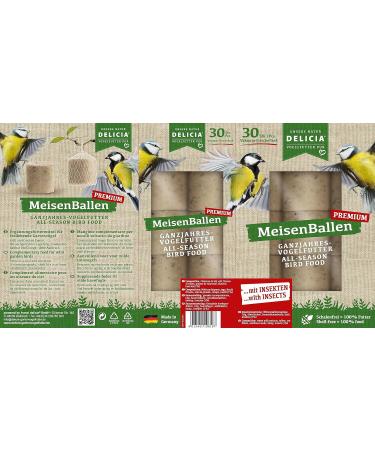 DELICIA Premium Meisenballen with Insects - 30 Hour Hanging Bird Feed Dumplings for Garden & Wild Birds - High-Quality Insect Grain Balls (30 pcs) - Buy Online on GoSupps.com