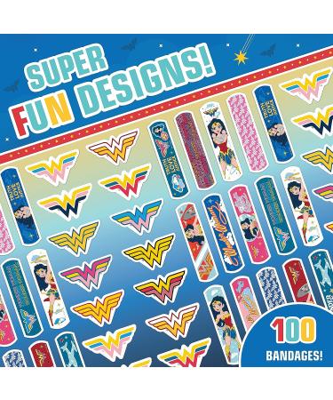Wonder Woman Kids Bandages 100 ct - Adhesive Antibacterial Wear Like Stickers for Cuts, Scrapes, Burns - Easter Basket Stuffers for Kids & Toddlers - Buy Online on GoSupps.com
