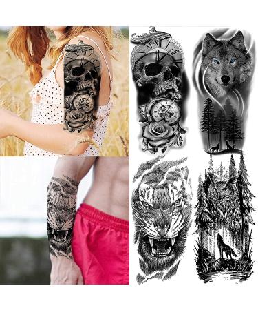 Realistic Black Animals Temporary Tattoos | 22 Sheets | Half Arm Sleeve | 3D Tribal Designs | Halloween Fake Tattoo Stickers - Buy Online on GoSupps.com