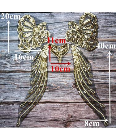 Gauze Sequins Phoenix Tail Feather Patch Applique Set for DIY Wedding Gown & Bridal Dress - 5pcs (Black) Ivory Gold - Buy Online on GoSupps.com