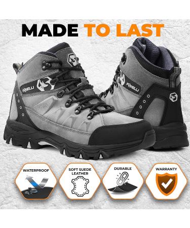 Foxelli Men's Waterproof Suede Hiking Boots - Breathable, Comfortable & Lightweight - Size 9.5 Grey - Buy Online on GoSupps.com