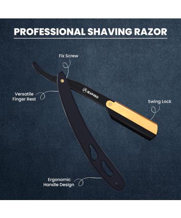 Asipro Razor for Men - Straight Barber Knife Set with Etui & 10 Extra Blades | Ideal Beard Grooming Tool | Black Gold - Buy Online on GoSupps.com