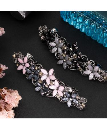 Elegant Hair Clips for Women & Girls | Sparkling Glitter Rhinestones & Flower Wreath Hairpins - Fashion Hair Jewelry in Black & Gray/Pink & Dark Blue - Buy Online on GoSupps.com