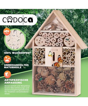 Cadoca XXL Insect Hotel | Wooden Bug House 48x31x10cm | Weatherproof Garden Bee Home for Bees, Butterflies, Ladybugs | Hanging Nesting Habitat - Buy Online on GoSupps.com
