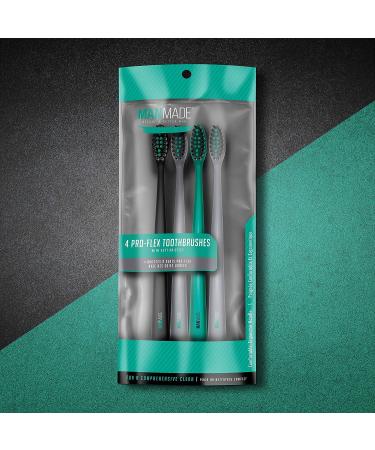 Man Made Pro-Flex Ultra Soft Toothbrushes for Adults - Green | Ultra Soft Medium Tip Bristles | Set of 4 Manual Toothbrushes - Buy Online on GoSupps.com