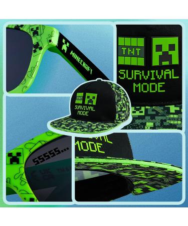 Minecraft Baseball Cap Set for Kids - 2 Snapback Caps & Sunglasses | Boys Sun Protection Black/Green Official Merchandise - Buy Online on GoSupps.com