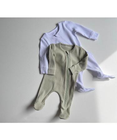 DreamBuy Ribbed Cotton Zip Up Baby Sleepsuit for Newborns | Unisex Baby Boy and Girl Clothes 0-3 Months Sage - Buy Online on GoSupps.com