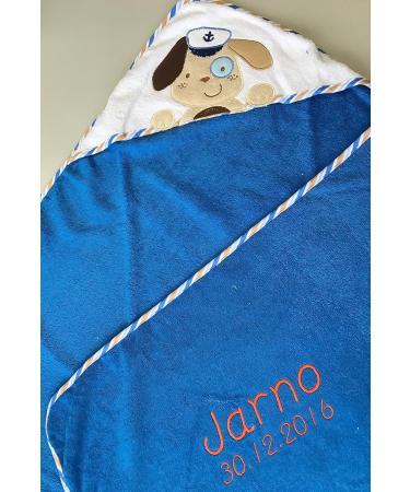 Kiddi Personalized Hooded Towel - Custom Embroidered Name & Birth Date | 100x100 cm Soft 100% Cotton Blue Dog Sailor Design | 1A Quality - Buy Online on GoSupps.com