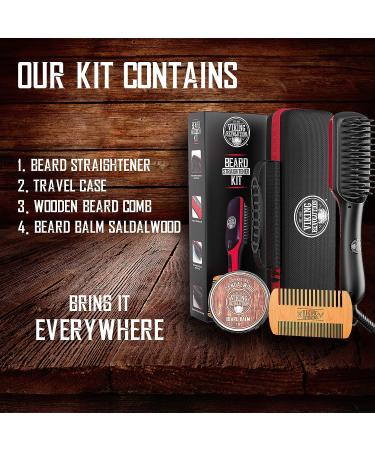 Men's Beard Straightener Brush - Fast Heating Ceramic Ionic Comb with Beard Balm & Wooden Comb - Buy Online on GoSupps.com