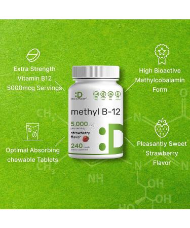 DEAL SUPPLEMENT Methyl B-12 Vitamins 5000mcg 240 Chewable Tablets | Strawberry Flavored for Energy & Brain Health | Vegetarian & GMO Free - Buy Online on GoSupps.com
