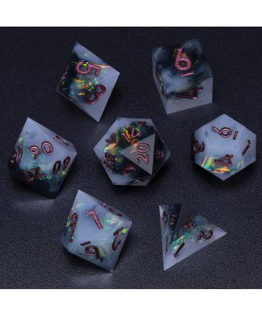 MINI PLANET DND Dice Set for TTRPG Dungeons and Dragons Handmade Sharp Edged DND Dice Set Polyhedral Dice Critical Role Dice Goblin Glitter Dice RPG Dice Resin Dice Hoard Dark Knight A-dark Knight
