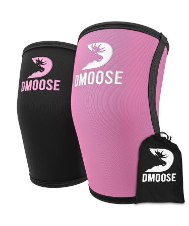 DMoose Elbow Sleeves 5mm Neoprene Elbow Support for Weightlifting Powerlifting & Tendonitis Relief. USPA Approved. Strong & Durable for Men & Women. Reversible Design Reinforced Stitching Sleeves Small Black-Pink