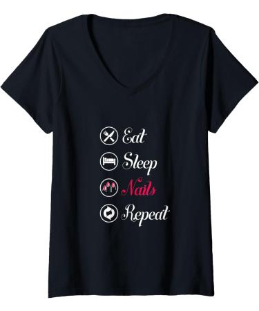 Womens Eat. Sleep. Nails. Repeat. V-Neck T-Shirt