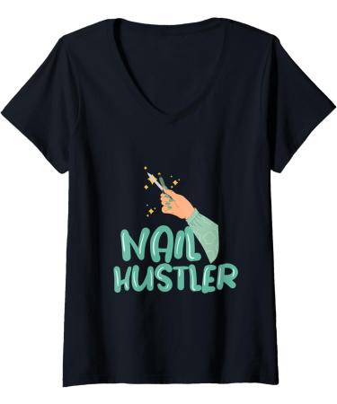Womens Nail Hustler Beauticians Pedicurist Manicurist V-Neck T-Shirt