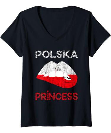 Womens Polska Princess Poland Lips Mouth Polish Pride Kissing V-Neck T-Shirt
