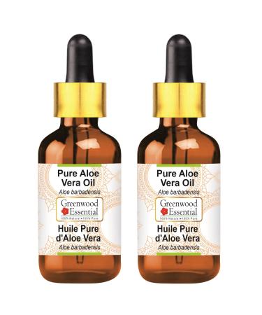 Greenwood essential natural aloe vera oil (aloe barbadensis) with glass droppers therapeutic quality for hair skin and aromatherapy (pack with two) 100ml x 2 (6.76 oz)