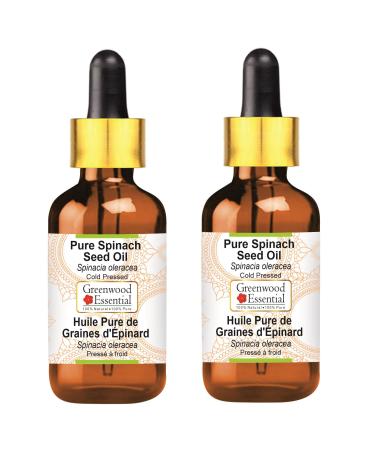 Greenwood essential natural spinach seed oil (Spinacia oleracea) with glass dripper natural therapeutic quality cold -pressed (pack of Two) 100ml x 2 (6.76 oz)