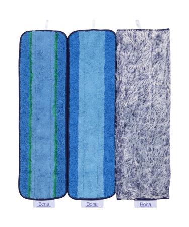 Bona Microfiber Pad 3-Pack includes Dusting, Cleaning, and Deep Cleaning Pad, for Hardwood and Hard-Surface Floors, fits Bona Family of Mops 3 Count 18.31" x 5.12"