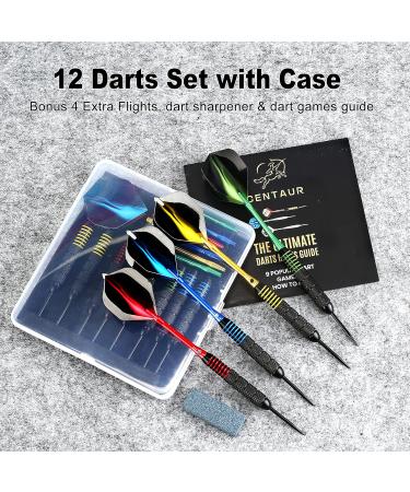 Centaur 12 Pack Steel Tip Darts Set - Professional 24g Metal Darts with Aluminum Shafts, PET Flights, Dart Case & Accessories - Buy Online on GoSupps.com