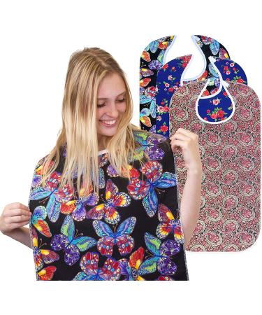 RMS 3 Pack Adult Bib with Crumb Catcher, Waterproof Clothing Protector (34x18) - Butterfly/Blue Rose/Heritage - Buy Online on GoSupps.com