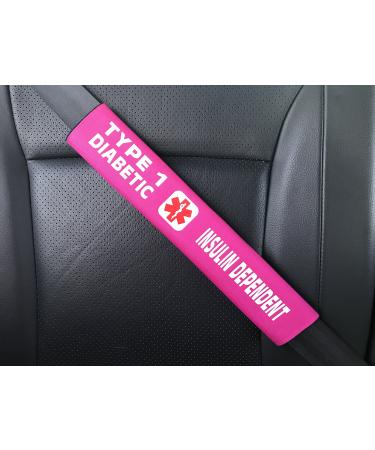 Type 1 Diabetes Insulin Dependent Medical Alert Seat Belt Cover (Bright Pink)