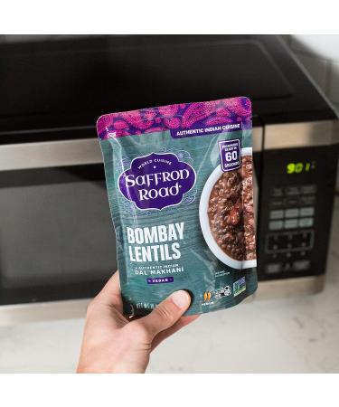 Saffron Road Bombay Lentils Meal Pouch - 6 Pack, 10 oz Each - Vegan, Gluten-Free, Non-GMO, Halal & Kosher Certified - Buy Online on GoSupps.com
