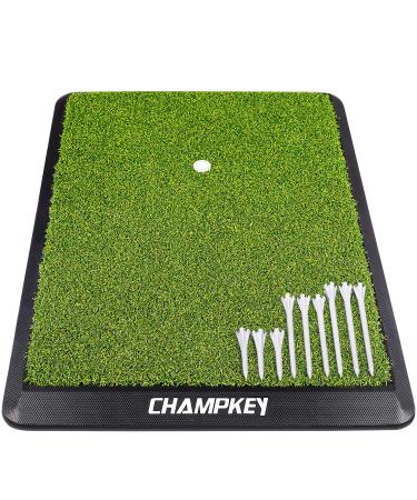 CHAMPKEY Premium Synthetic Turf Golf Hitting Mat | Heavy Duty Rubber Base Golf Practice Mat | Come with 1 Rubber Tee and 9 Plastic Tees M(13" x 17") LITE Version