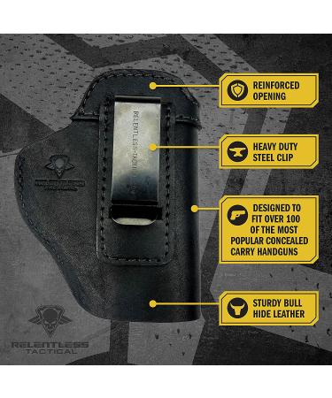 Relentless Tactical The Defender Leather IWB Holster - Made in USA - for S&W M&P Shield | Glock 17 19 22 23 32 33 43 | Springfield XD & XDS | Plus All Similar Sized Handguns Midnight Black Inside the Waistband - Right Side - Buy Online on GoSupps.com