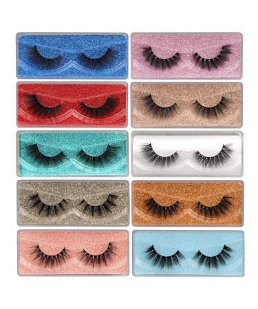 False Eyelashes Wispy 18mm Natural 3D Faux Mink Lashes Pack 10 Pairs 10 Styles Mixed Soft Reusable Fake Eyelashes Bulk with Glitter Portable Boxes style i - 10 Pairs - Buy Online on GoSupps.com