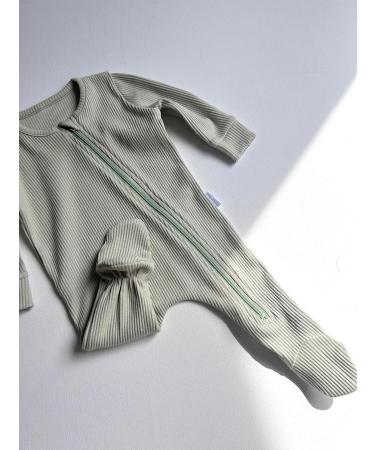 DreamBuy Ribbed Cotton Zip Up Baby Sleepsuit for Newborns | Unisex Baby Boy and Girl Clothes 0-3 Months Sage - Buy Online on GoSupps.com