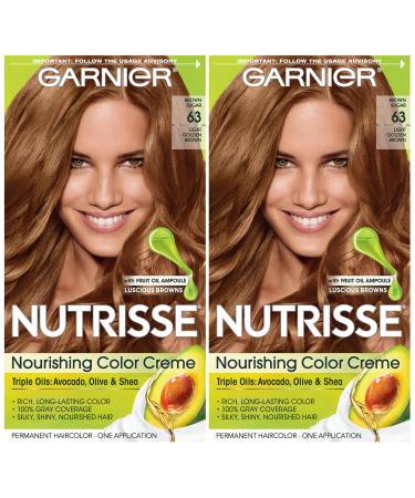 Garnier Hair Color Nutrisse Nourishing Creme 63 Light Golden Brown (Brown Sugar) Permanent Hair Dye 2 Count (Packaging May Vary)