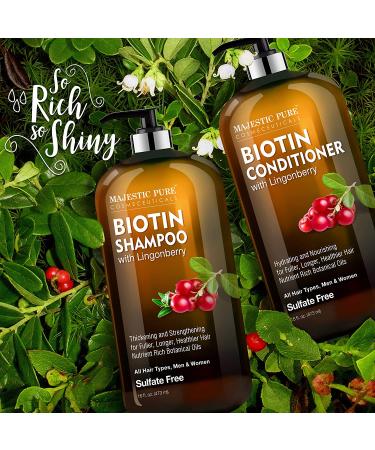 Biotin Shampoo & Conditioner Set with Lingonberry - Hair Loss Solution, Sulfate-Free, Color Safe | Majestic Pure 16 fl oz - Buy Online on GoSupps.com