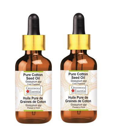 Greenwood essential natural cotton seed oil (gossypium spp.) With glass droppers Natural -pure therapeutic quality cold -pressed (pack of Two) 100ml x 2 (6.76 oz)