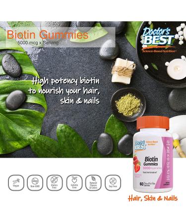Doctor's Best Biotin Gummies 5000mcg - 60 Count Vegan Hair, Skin & Nails Supplement - Buy Online on GoSupps.com