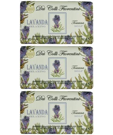 "Lavanda Toscana" Relaxing Triple Milled Perfumed Vegetal Soap "Dei Colli Fiorentini" Line 8.8 Ounces (250g) Package (Pack of 3) Italian Import