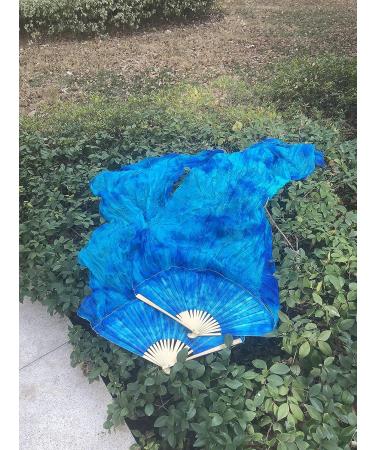 2022 Professional Colorful Tie-Dyed Dance Fans - Demon Baby Silk Bamboo Belly Dancing Fans (Royal Blue) - 1 Pair - Buy Online on GoSupps.com